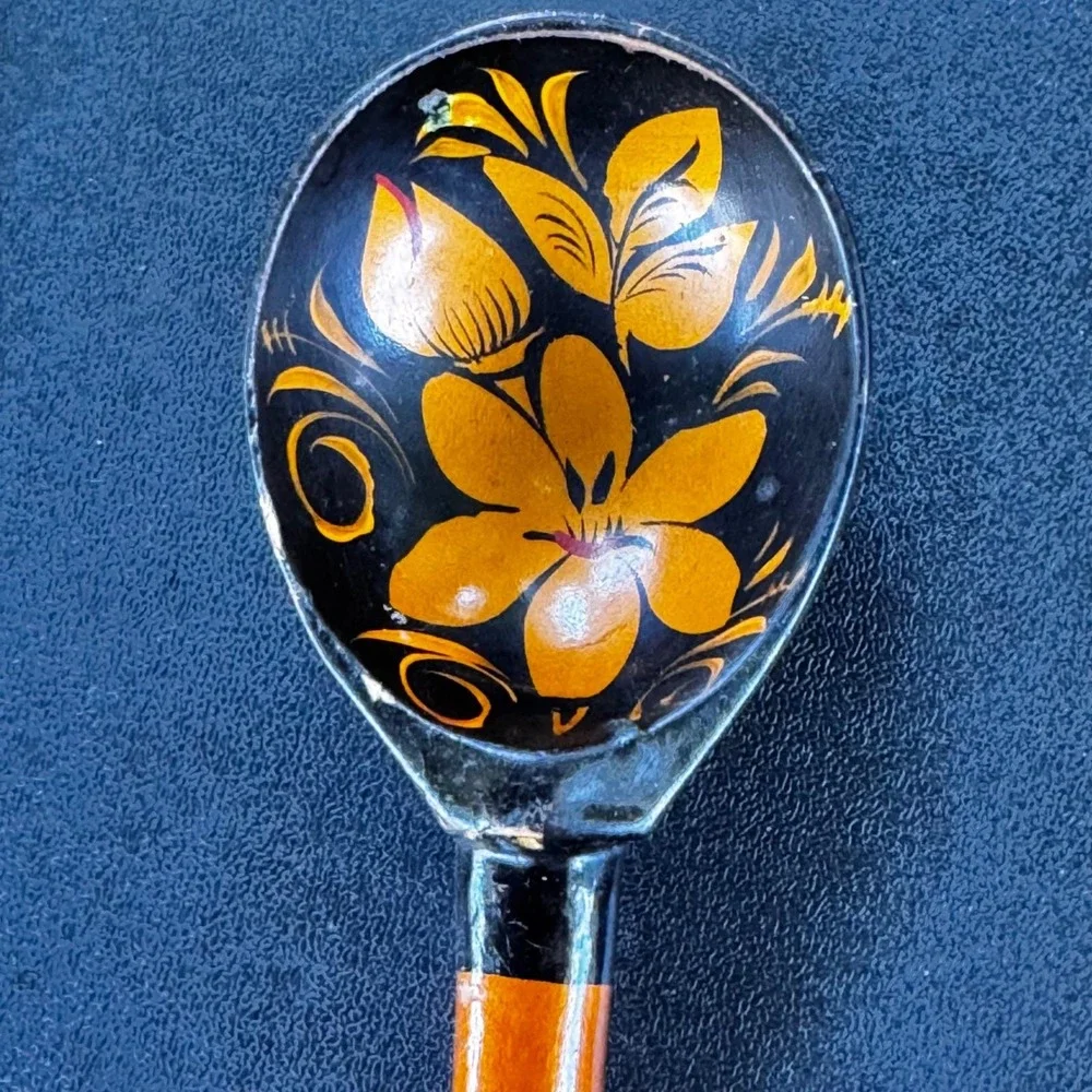 Vintage Khokhloma Wooden Spoon‎ Hand Painted Floral Folk Art Decor